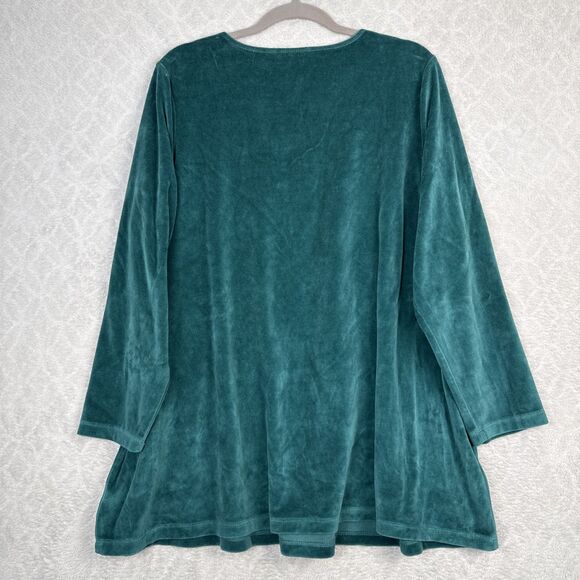Susan Graver Velour Tunic Top Womens 2X Teal Green Split Neck Casual Cozy Winter - Picture 3 of 8